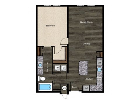 a floor plan of a studio apartment with a bedroom and a living room